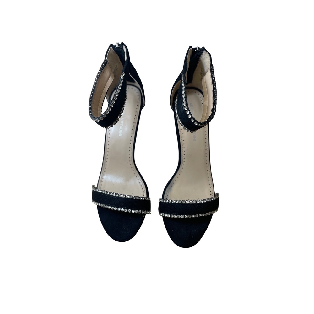 Adrienne Vittadini Black Suede Rhinestone Ankle Strap Heels Women's Size 9M